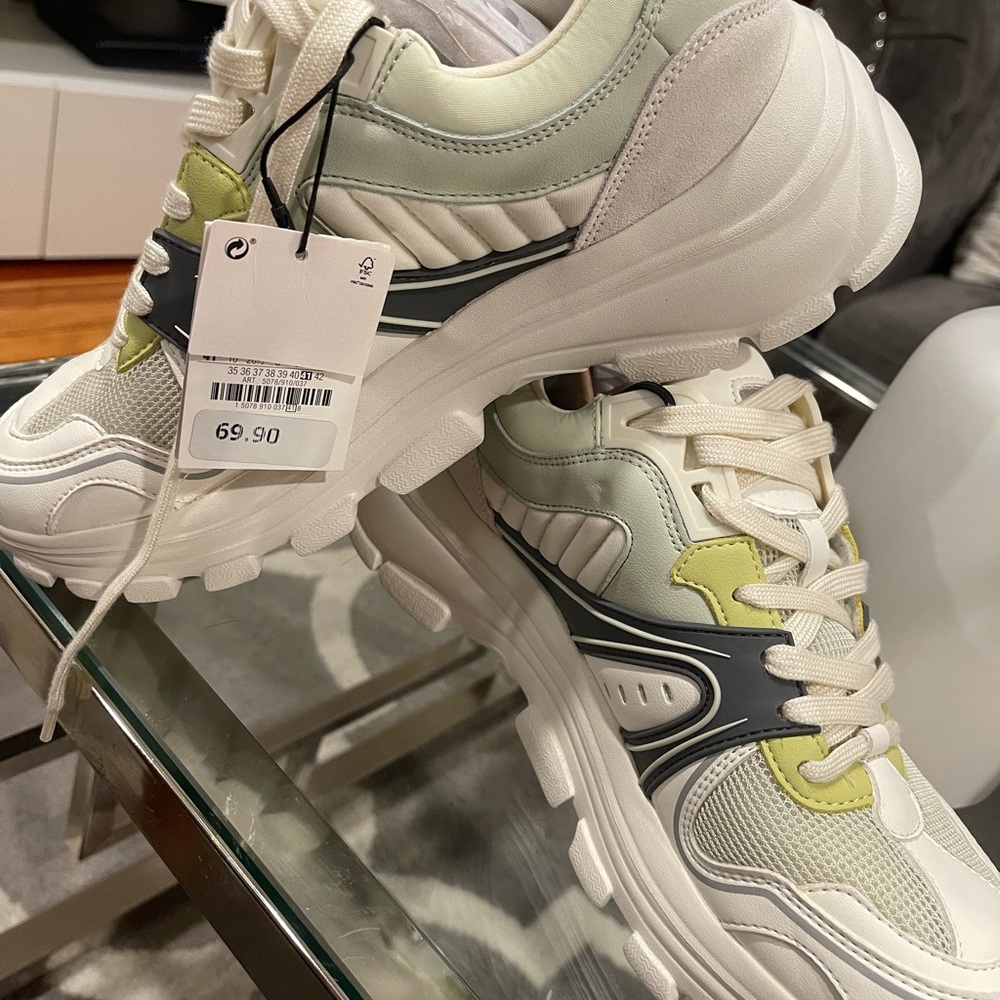 Zara White and Gray Athletic Sneakers